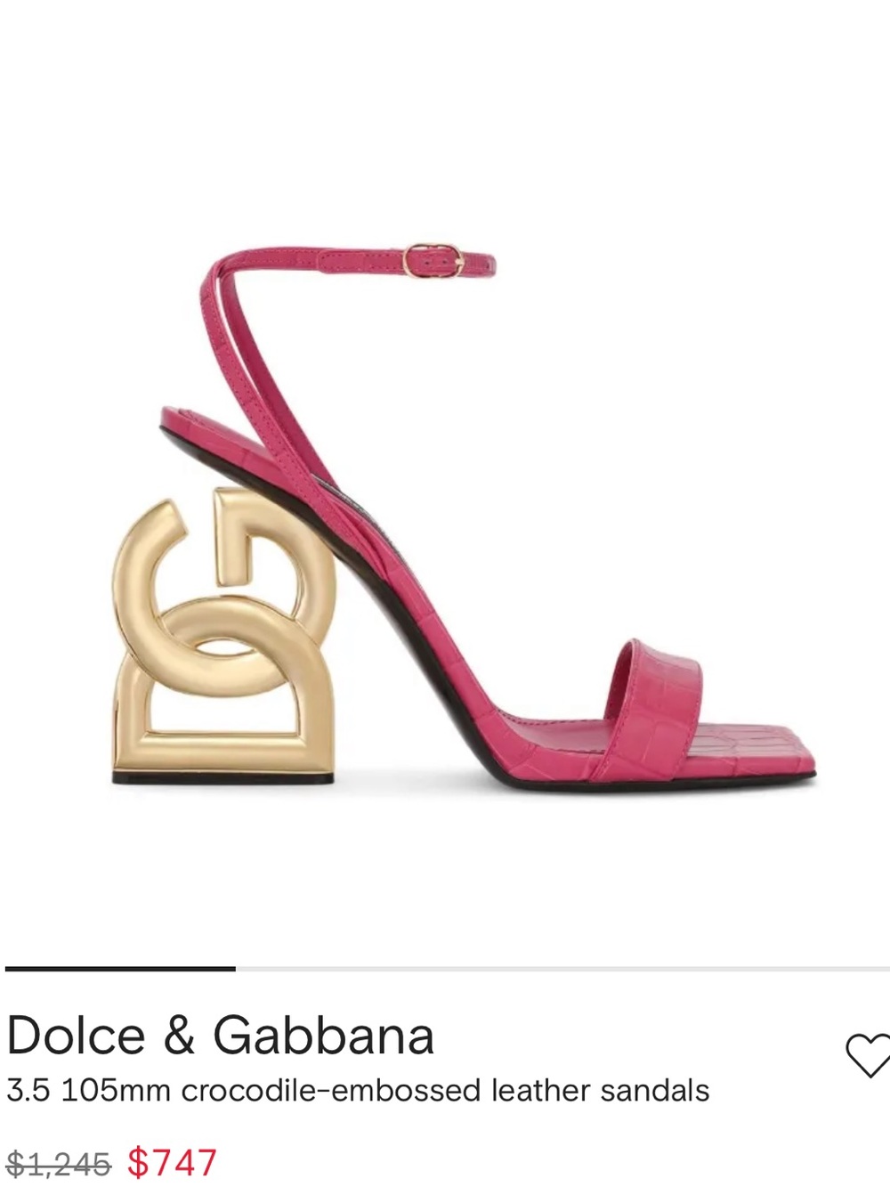 Dolce & Gabbana Pink Crocodile-Embossed Leather Heeled Sandals - Picture 2 of 4